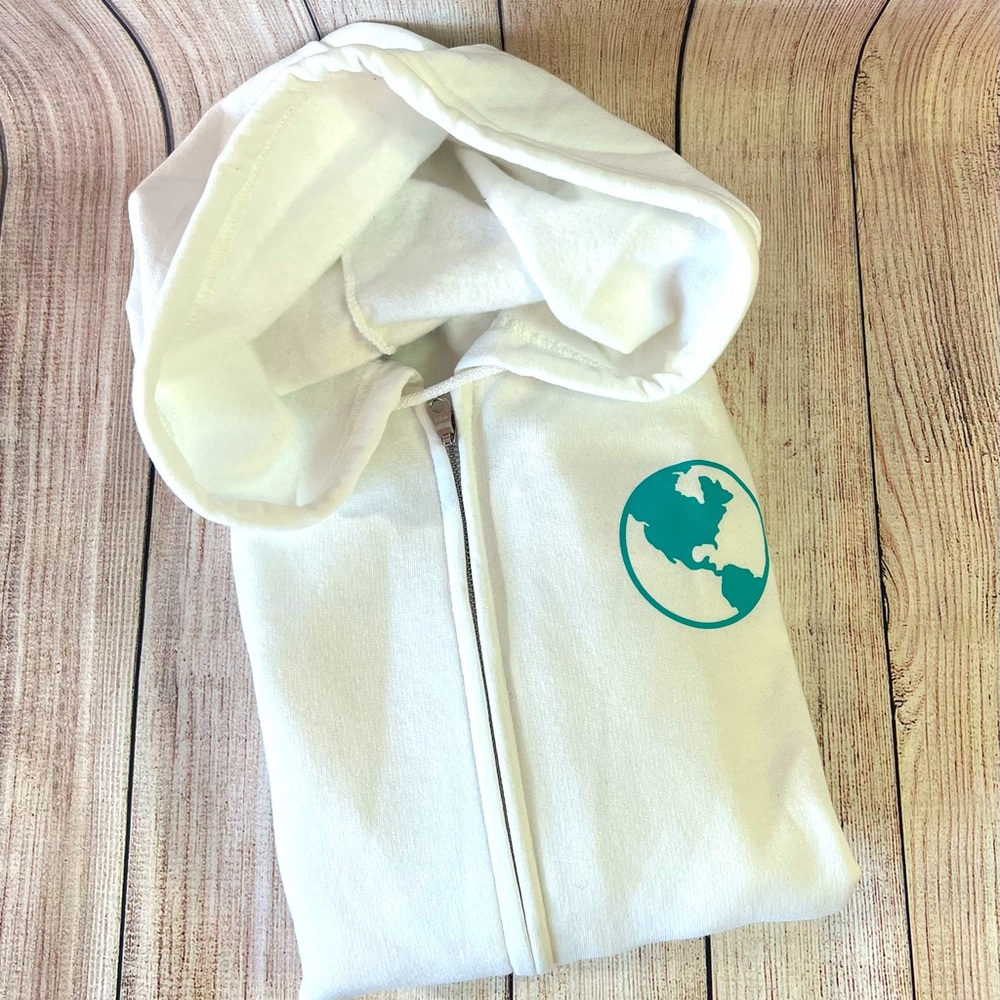 Gildan Zip Up hoodie Color: white & Teal